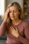 A woman experiencing menopause symptoms